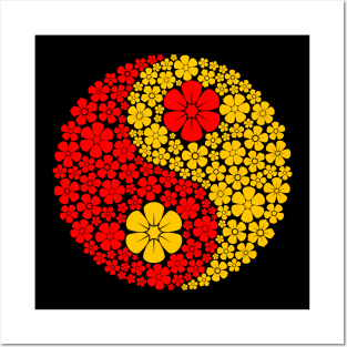 Red and Yellow Yin Yang Flowers Posters and Art